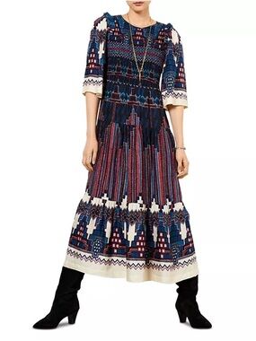 ba&sh Printed Maxi Dress in Navy, Cream & Pink